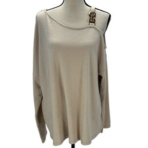 Willow Drive Long Sleeve Cold Shoulder Sweater - Tan - size XL